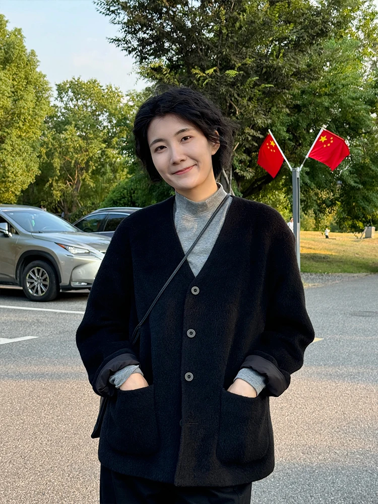 

Кардиган Langqing Premium Camere V-Ne, женский, на раннюю весну 2026, новый, свободный, повседневный, пушистый топ, модный, для отдыха