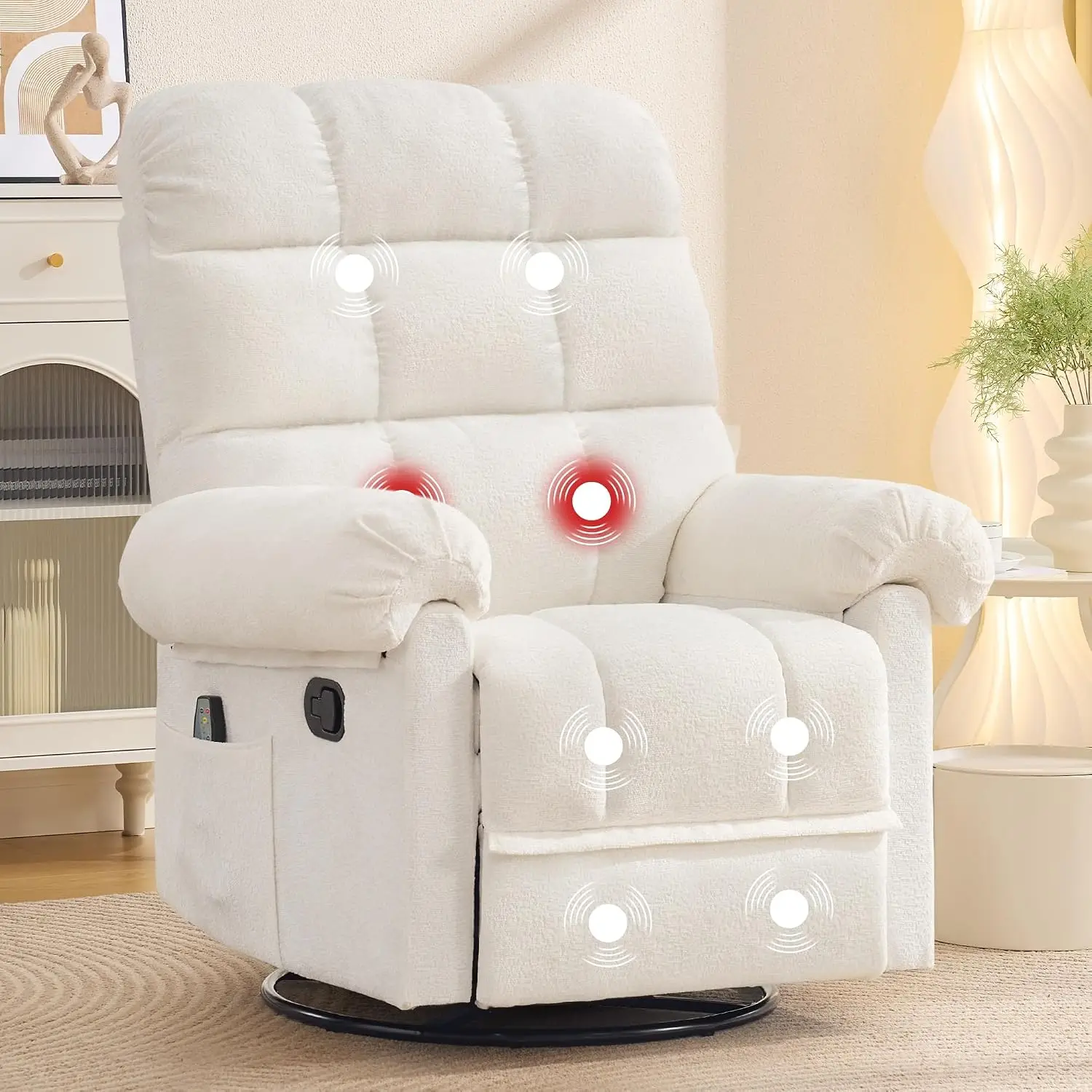360° Swivel Rocker Recliner with Massage & Heat, Small Chenille Manual Recliner with Side Pockets for Living Room, Customized