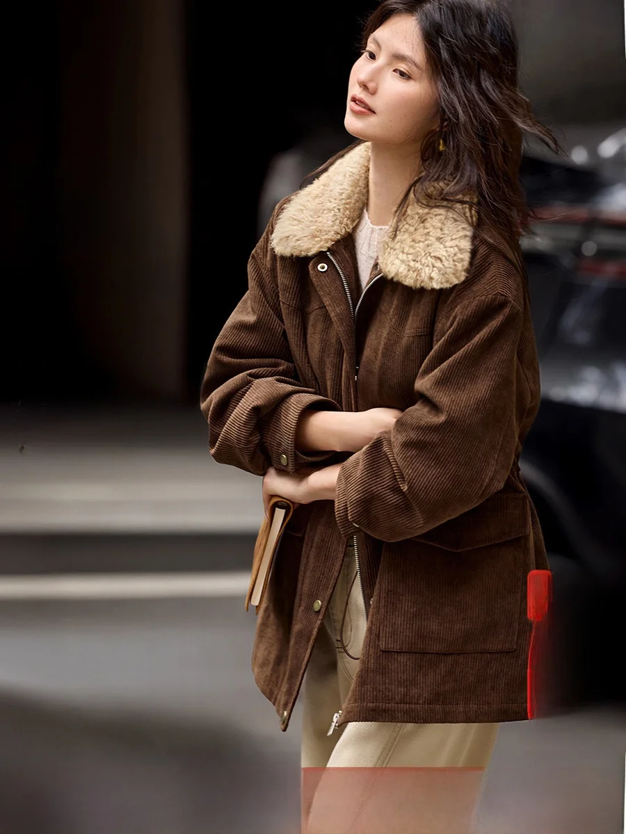 

XWI Barn Sle Color Blo Cotton Jaet Women's Autumn Winter New Dstring Slim Fit Not Puffy Outerwear Warm Fluffy Material