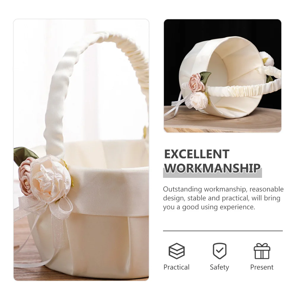 

Ivory Wedding Flower Basket Cloth Handheld Romantic Petal Basket for Bridal Flower Parties Gift Container