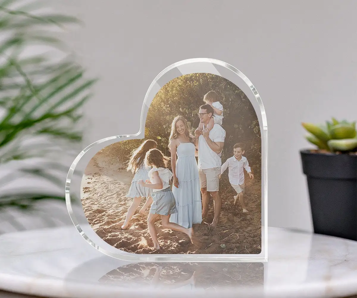 Dad Mom Kids Tree Print Acrylic Block Heart Plaque Mother's Day Gifts for Family Member Father Bedroom Office Desktop Sign Decor