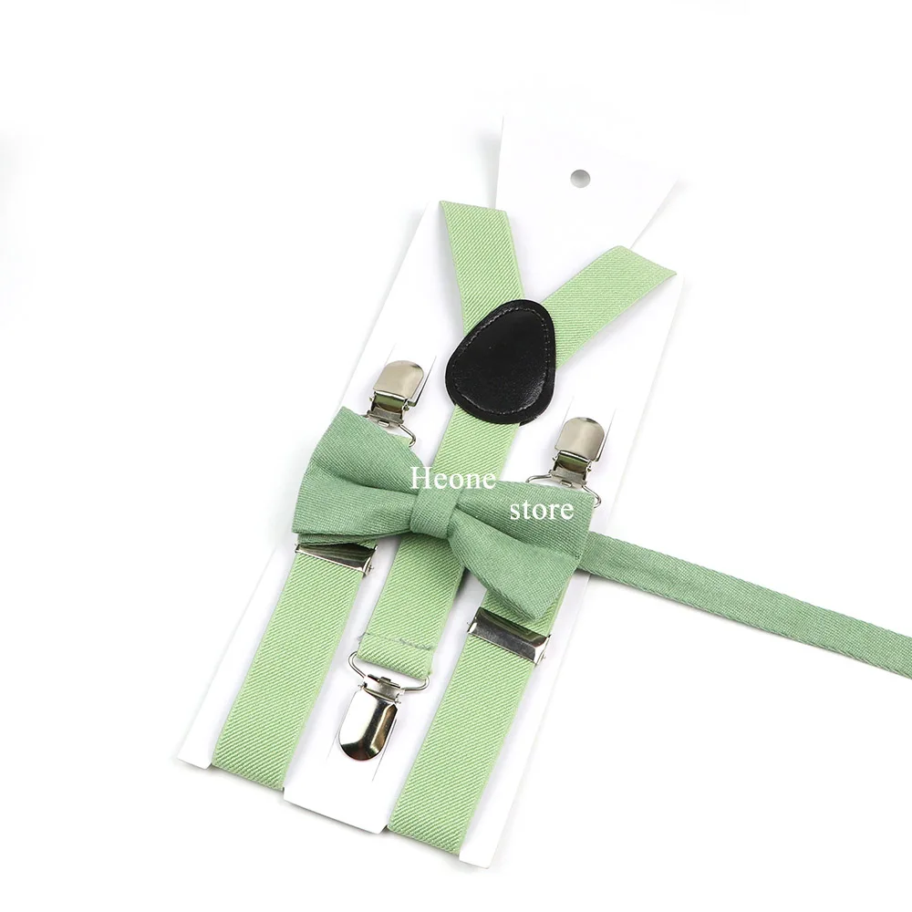 Sage Green Suspender Bowtie Brooch Set