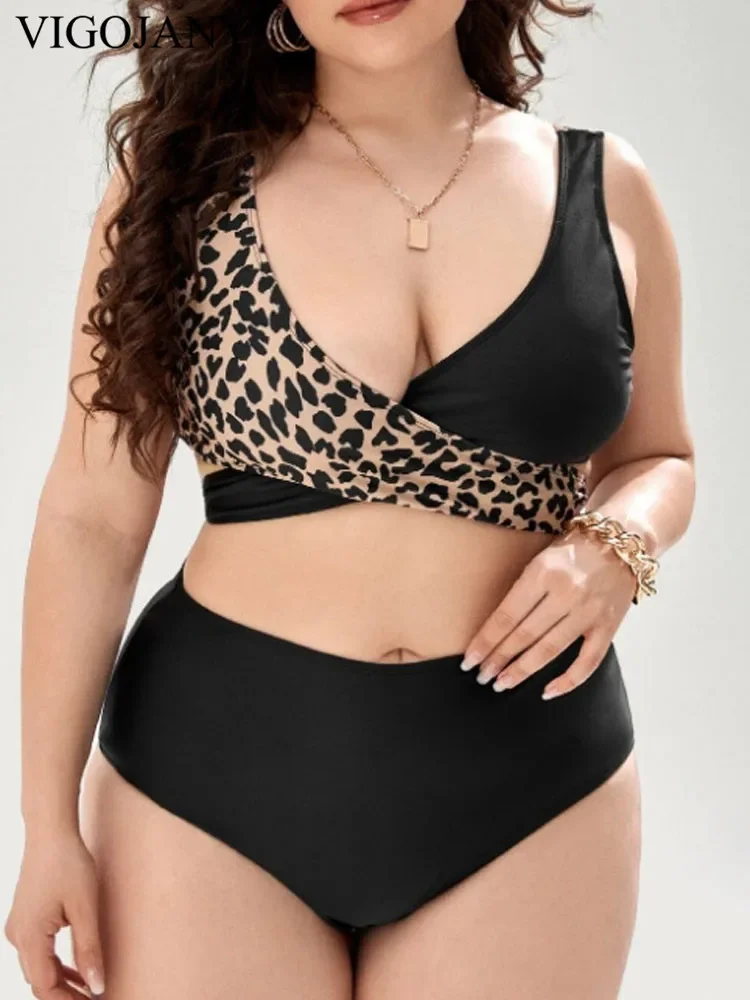 

VigoJany 2025 Print Patchwork 2 Piece Plus Size Bikini Women Strapped Swimsuit Cross Hollow Swimwear Brazilian Lady Bathing Suit