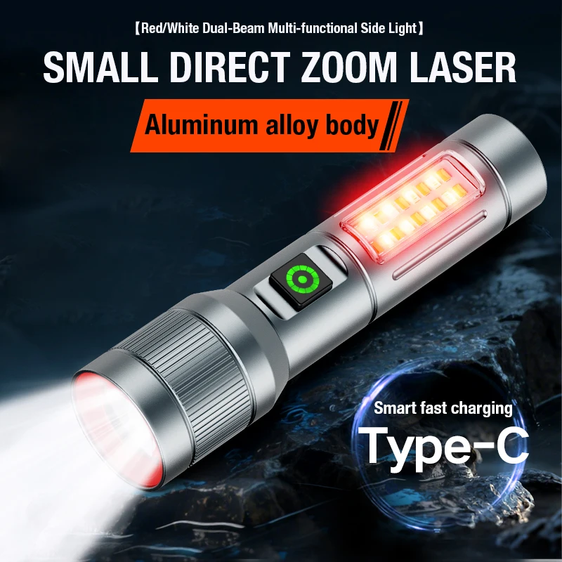 New Household Outdoor Emergency Lighting Rechargeable Multi Light Source Ultra Bright Flashlight with Zoom and Long-Range Side L