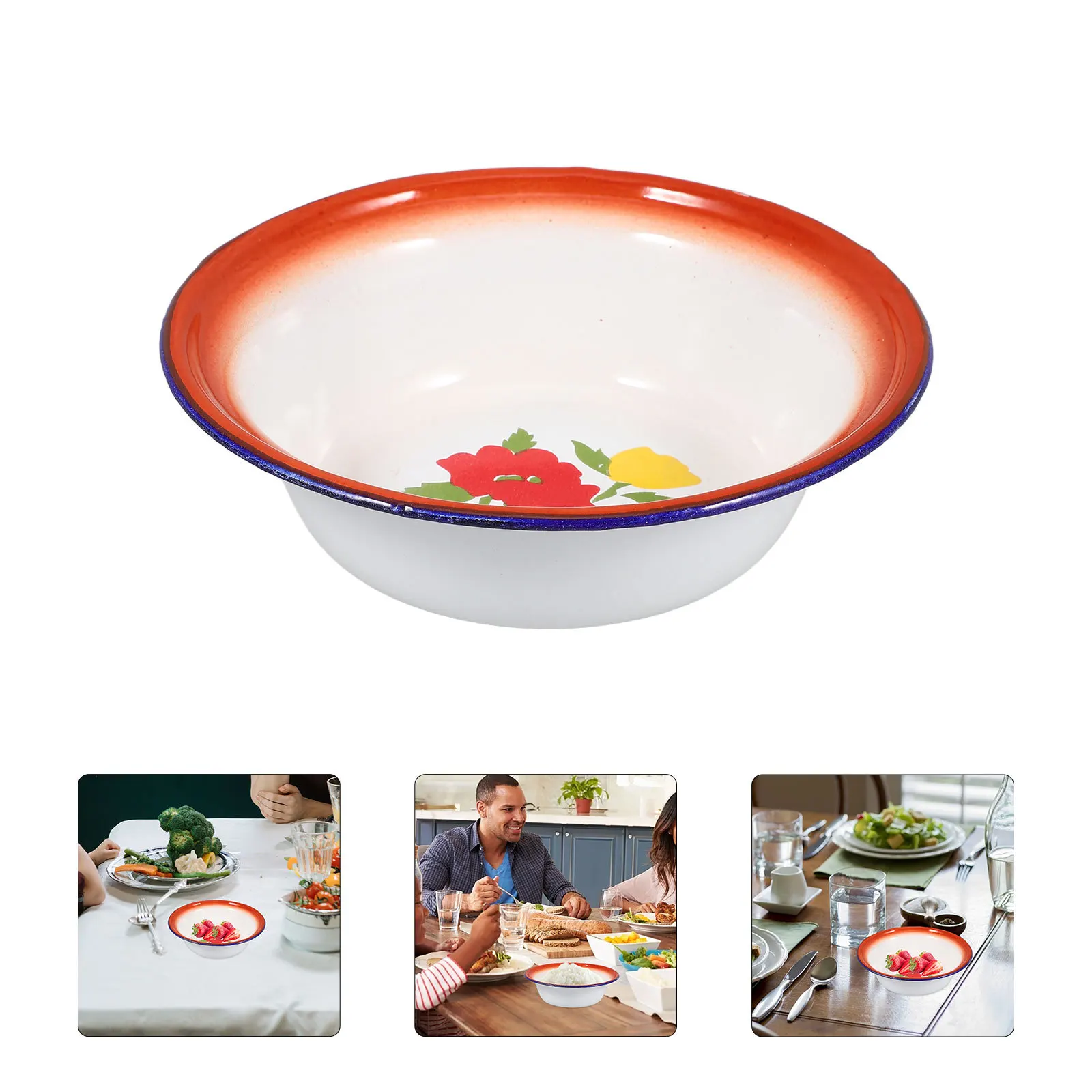 وعاء المينا سعة كبيرة الرجعية سميكة حامل حساء المطبخ سلطة خلط حوض خمر المينا وعاء تخزين المواد الغذائية #2