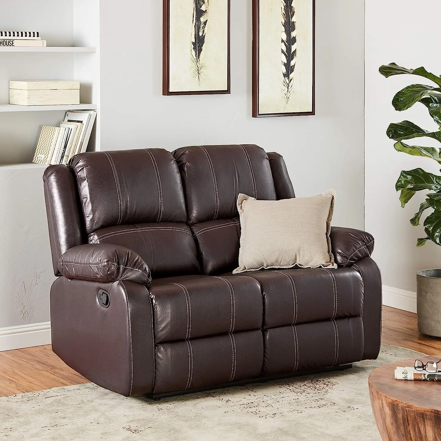 Zuriel Faux Leather Motion Reclining Loveseat in Brown