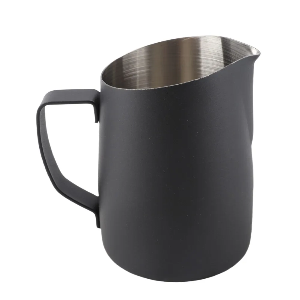 Stainless Steel Milk Frothing Pitcher 450ml Capacity Black Coffee Pitcher Non Stick Coating Inclined Mouth