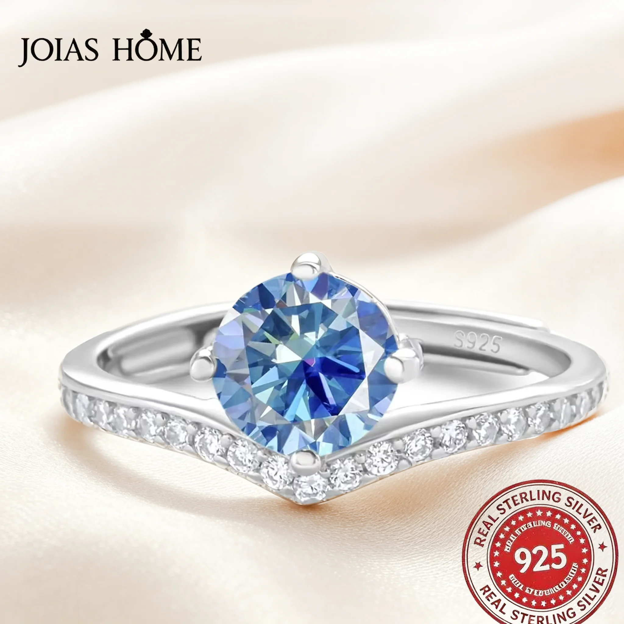 JH Echter 1 Karat Moissanit Ehering für Damen, 925 Sterling Silber, runder Brillant, Labor-Diamant Verlobungsring, Geschenk für Dates