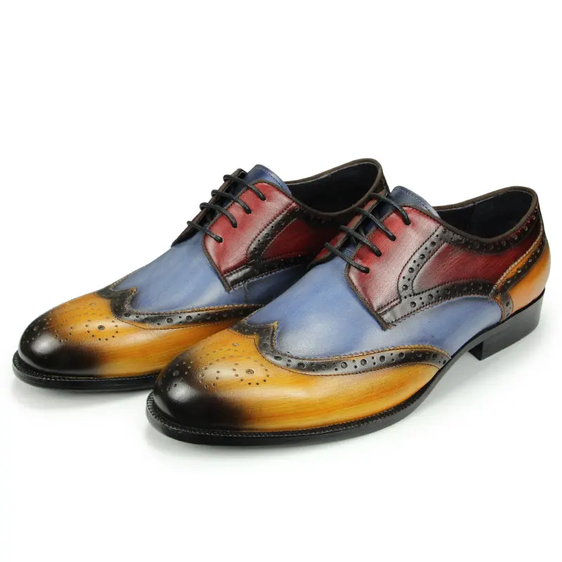 

Charming Brogue Assorted Color Fashion Cow Leather Shoes for Men Luxury Derby Design Dressing Casual Pure Handmade Male Footwear