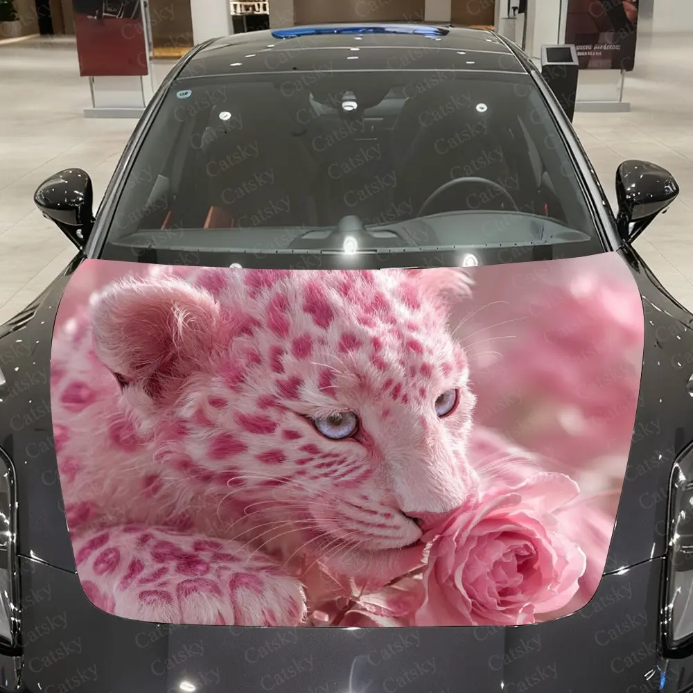

Pink Panther And Pink Flower Car Hood Decal Sticker - Durable Vinyl Wrap - Fit For Most Vehicles