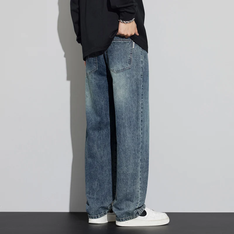 Vaqueros de pierna recta de ajuste regular para hombre, pantalones vaqueros informales con cordón y cintura elástica, pantalones vaqueros ligeros de carpintero