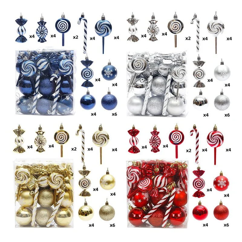 36Pcs Christmas Ball Christmas Tree Hanging Pendants Printed Shaped Pendant Christmas Spheres