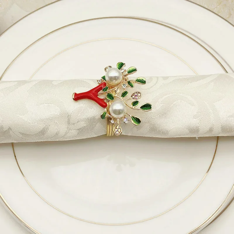 

10PCS Napkin Ring Pearl Alloy Sparkling Christmas Night - Rust-Resistant Pearl Alloy Napkin Rings Elegant Design Lasting Beauty