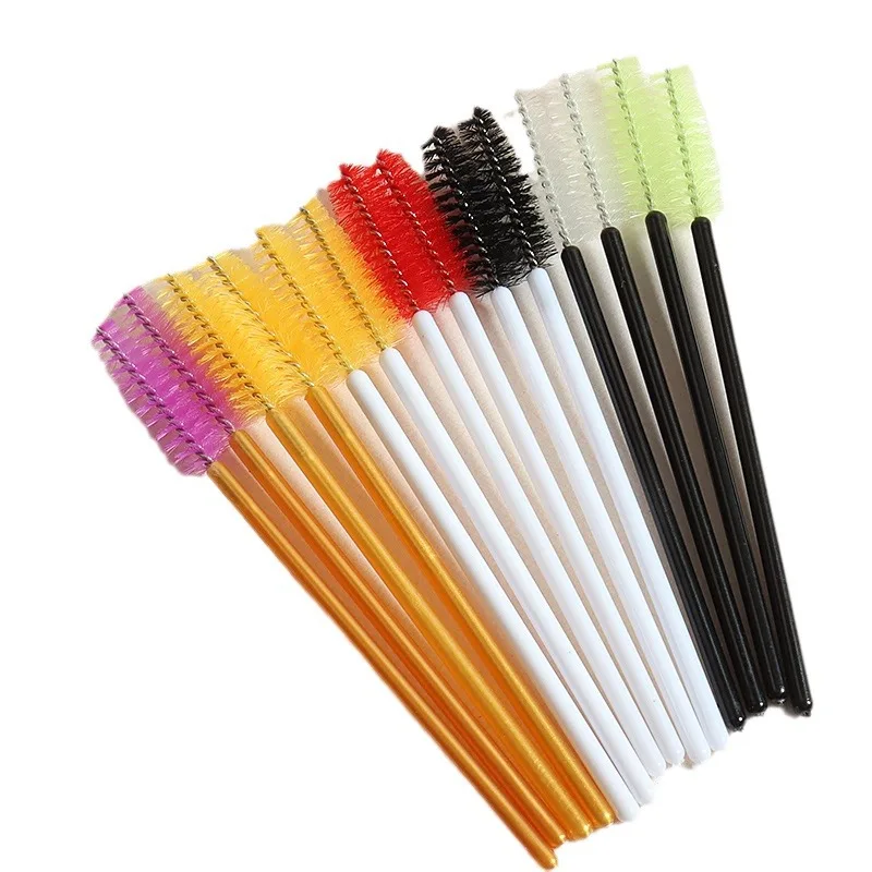 100Pcs Nude Eyelash Extensions Disposable Mascara Wands Plastic Handle Spoolies Cosmetics Makeup for Eye Brow Nylon Brush