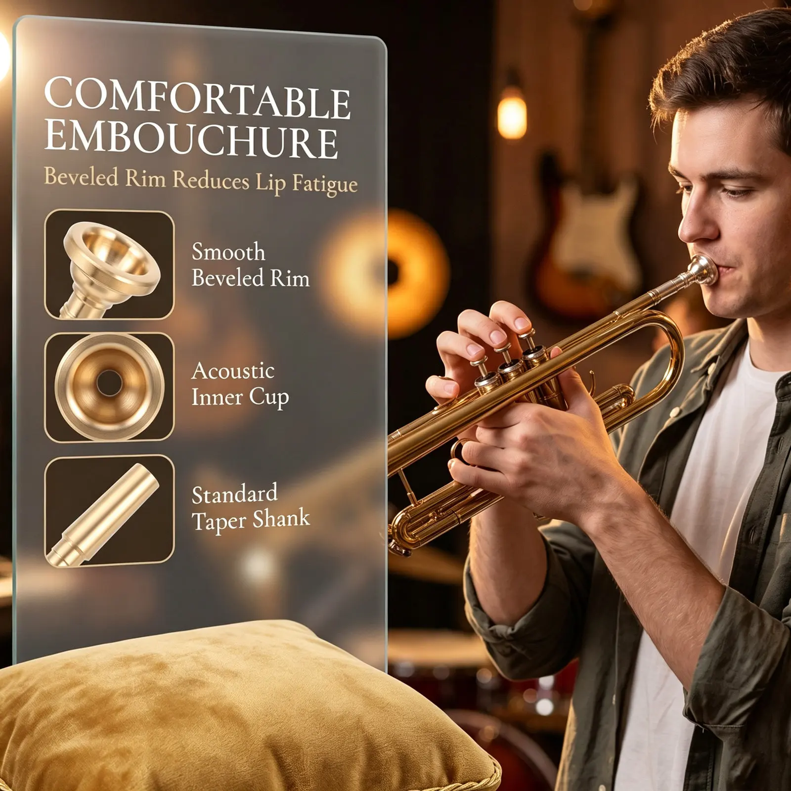 Brass Bugle Trumpet Mouthpiece Youth Rounded Chamber Bright Tone School Band Practice Marching Ceremonial Use Brass Mouthpiece