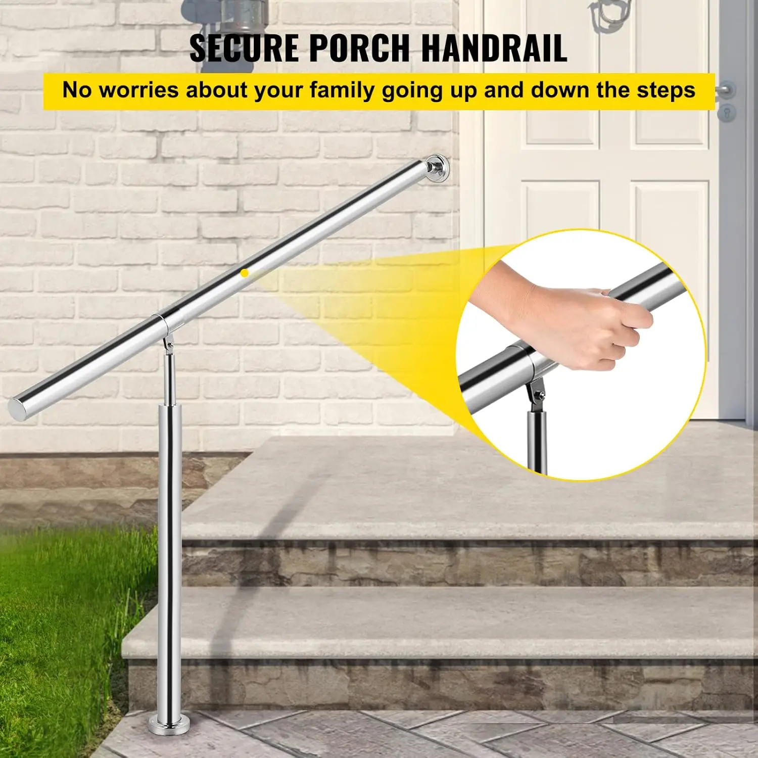 Step Handrail 304 Stainless Steel Stair Railing 3-4 Step for Indoor and Outdoor Adjustable Metal Hand Rails for Steps