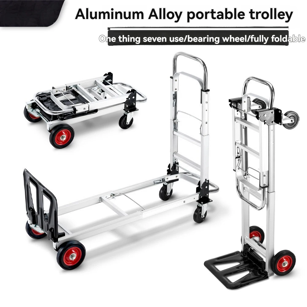 Custom Aluminum Alloy Foldable Hand Truck Portable Telescopic Hand Pull Cart Multi Functional Flatbed Logistics Trolley Moving