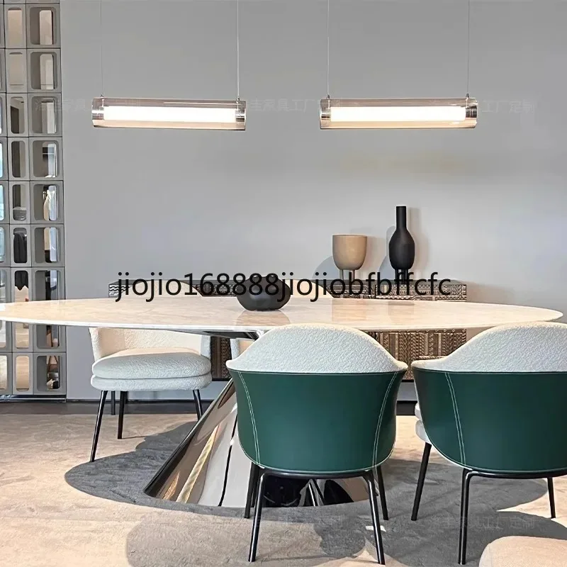 Suitable for minimalist flying saucer natural marble dining table luxury stone oval