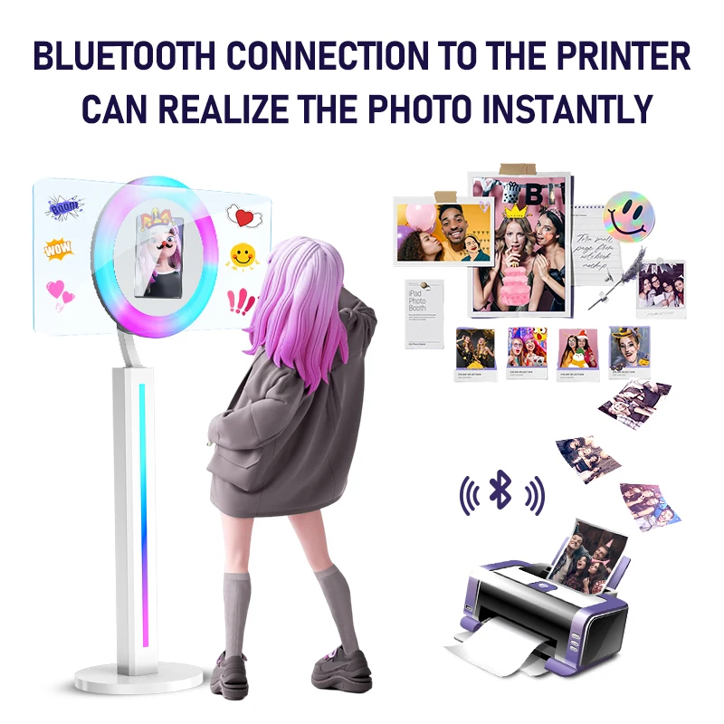 Portable Wedding Events Instant Magic Selfie Ipad Photo Booth Machine With Printer And Led Light