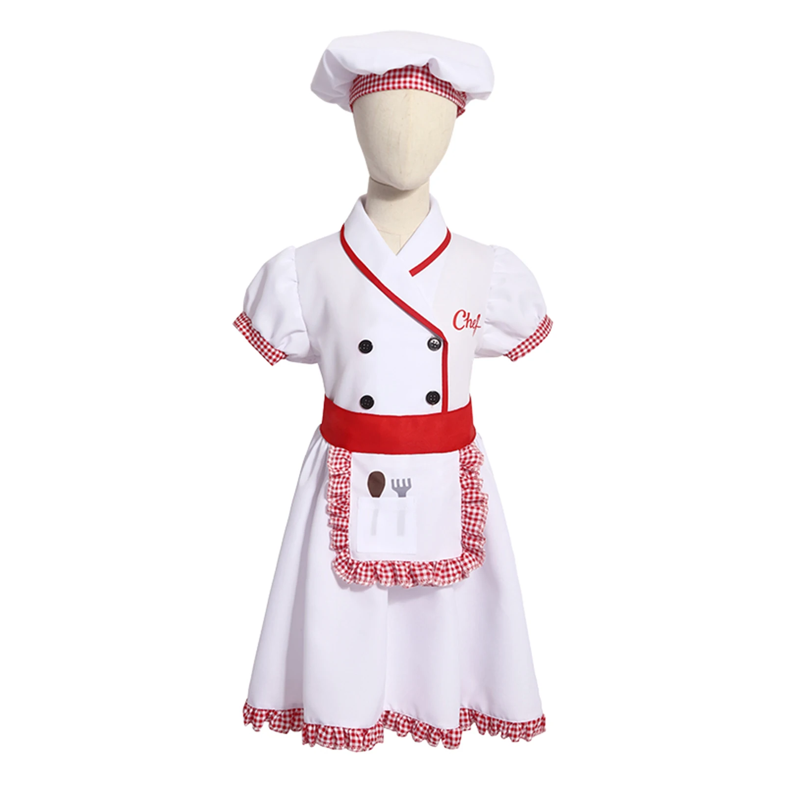 Girls Boys Kitchen Cooking Uniform Chef Costume Hallloween Cosplay Play House Performance Outfit Cook Shirt Dress Apron Set