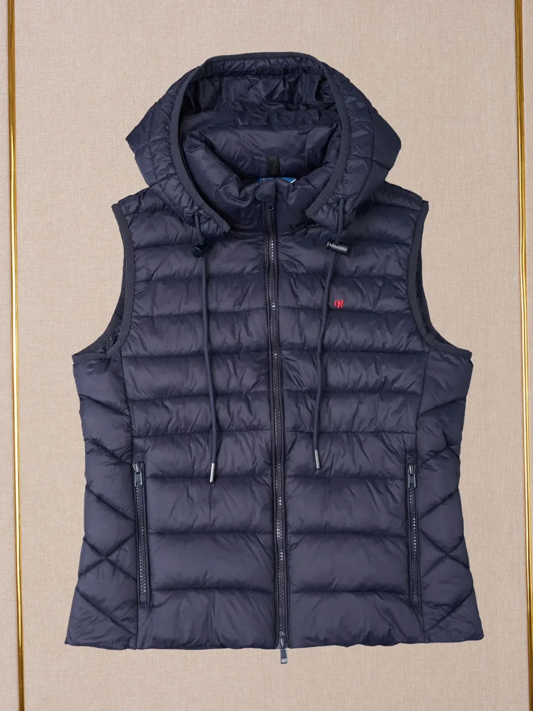 Hooded down Vest Unisex Black Sleeveless Warm Lightweight Slim Fit Cotton Outerwear Casual Zipper Closure Non-Removable Inner