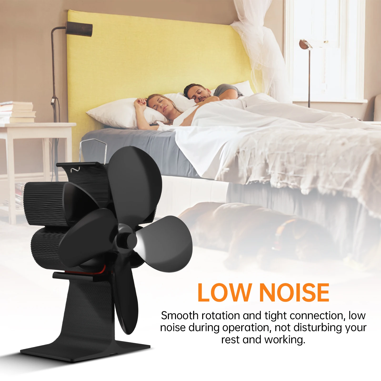 4 Blade Heat Powered Stove Fan with Carrying Handle and Overheating Protection Butterfly Heat Fan Non Electric Eco-Friendly