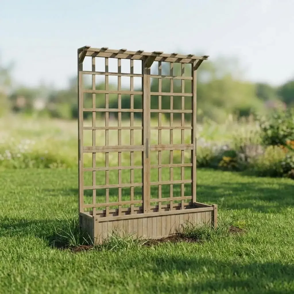 

Large Elevated Wooden Raised Garden Bed With Trellis Hanging Roof For Climbing Plants Vegetables Flowers