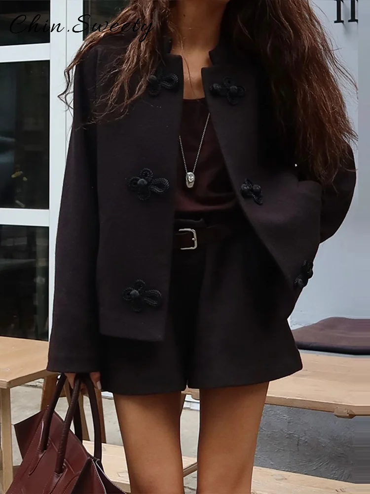 

Casual Rope Knot Single Breasted Jacket Women O-neck Full Sleeve Pockets Coat Female 2025 Autumn Lady New Chinese Style Outwear