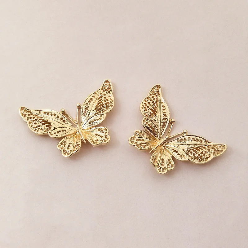 10Lcs/Lot Alloy Golden Butterfly Pendant Buttons For DIY Handmade Hair Jewelry Accessories Brooch Bag Shoes Box Mobile Phone