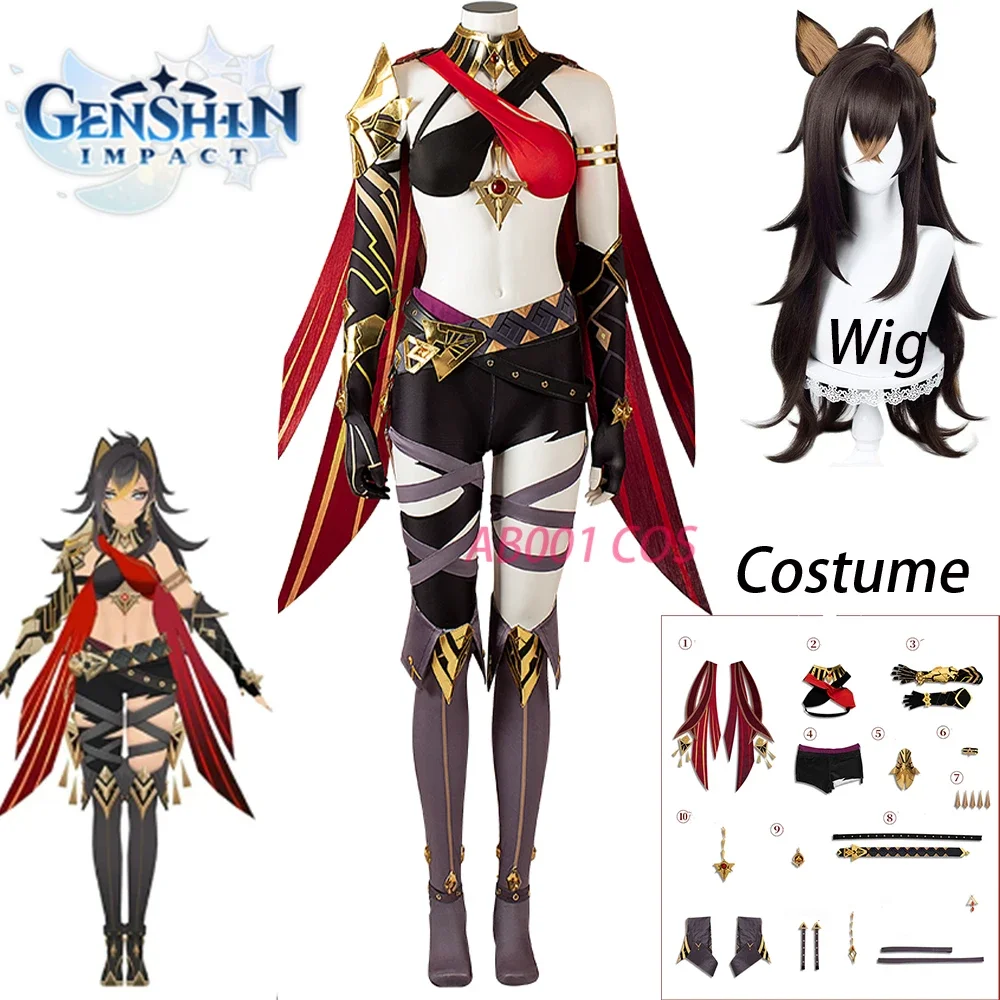 Dehya cosplay Genshin impatto Costume cosplay Sumeru Genshin 3.0 ver. Parrucca Dehya Abito da donna per sesso Regali per feste di Halloween Vestiti Cos