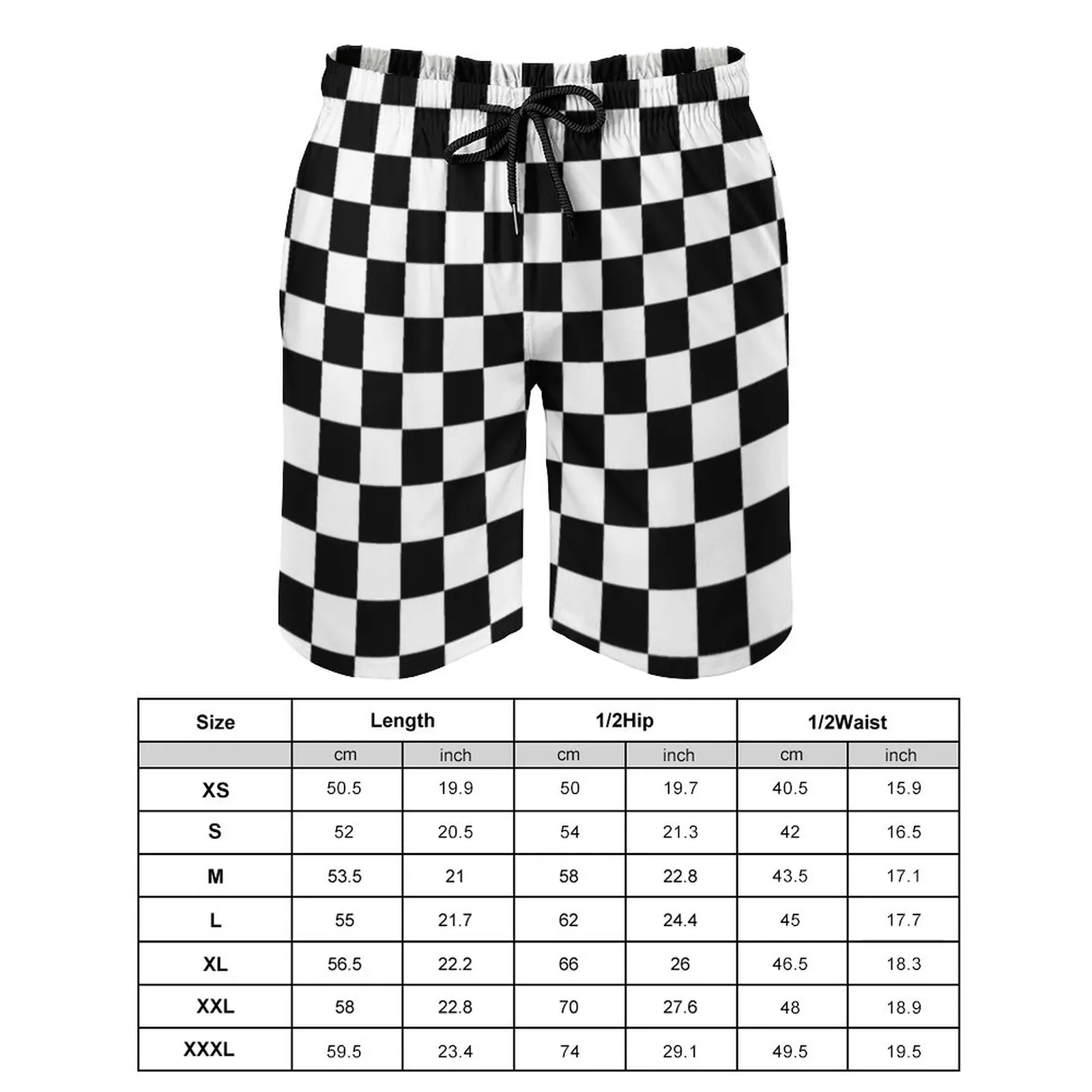 Black Checkerboard Board Shorts Classic Black and White Checker Beach Shorts Hot Males Cute Customs Swim Trunks Plus Size