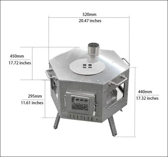 Portable Foldable Outdoor Camping Stove Stainless Steel Charcoal BBQ Wood-fired Heating Lighting Cooking Hiking Travel Chimney