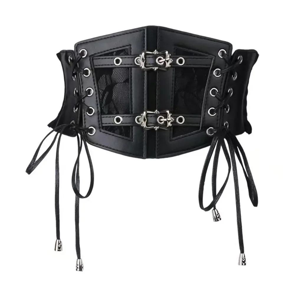 Chic Black Lace-Up Corset Belt - Elastic, Wide Waistband for Women | Perfect for Parties & Casual Outings