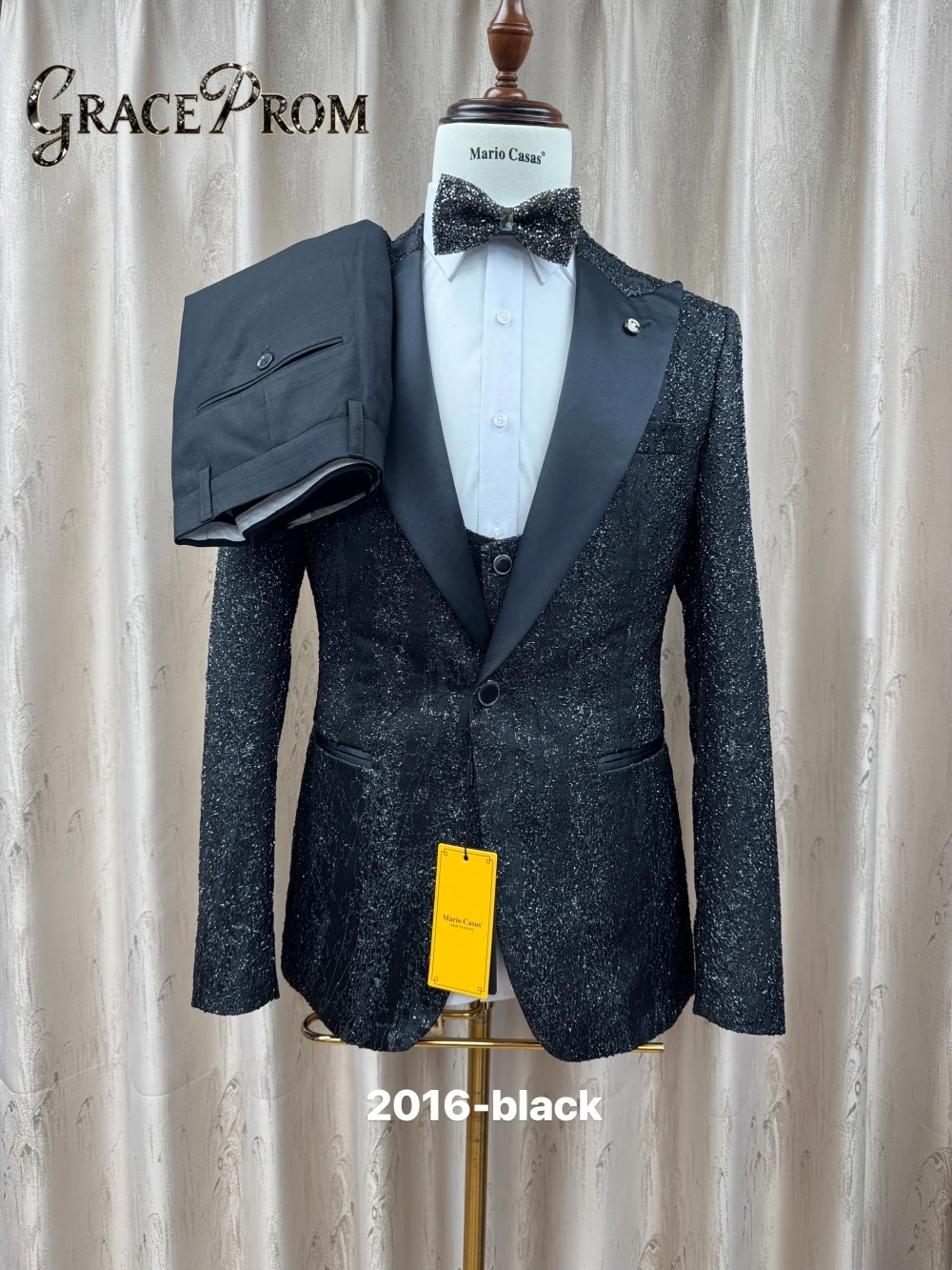 بدلة فاخرة للرجال بصدر واحد مكونة من 3 قطع أنيقة باللون الأسود الأنيق طقم رسمي للحفلات الراقصة لحفلات الزفاف والعريس #2