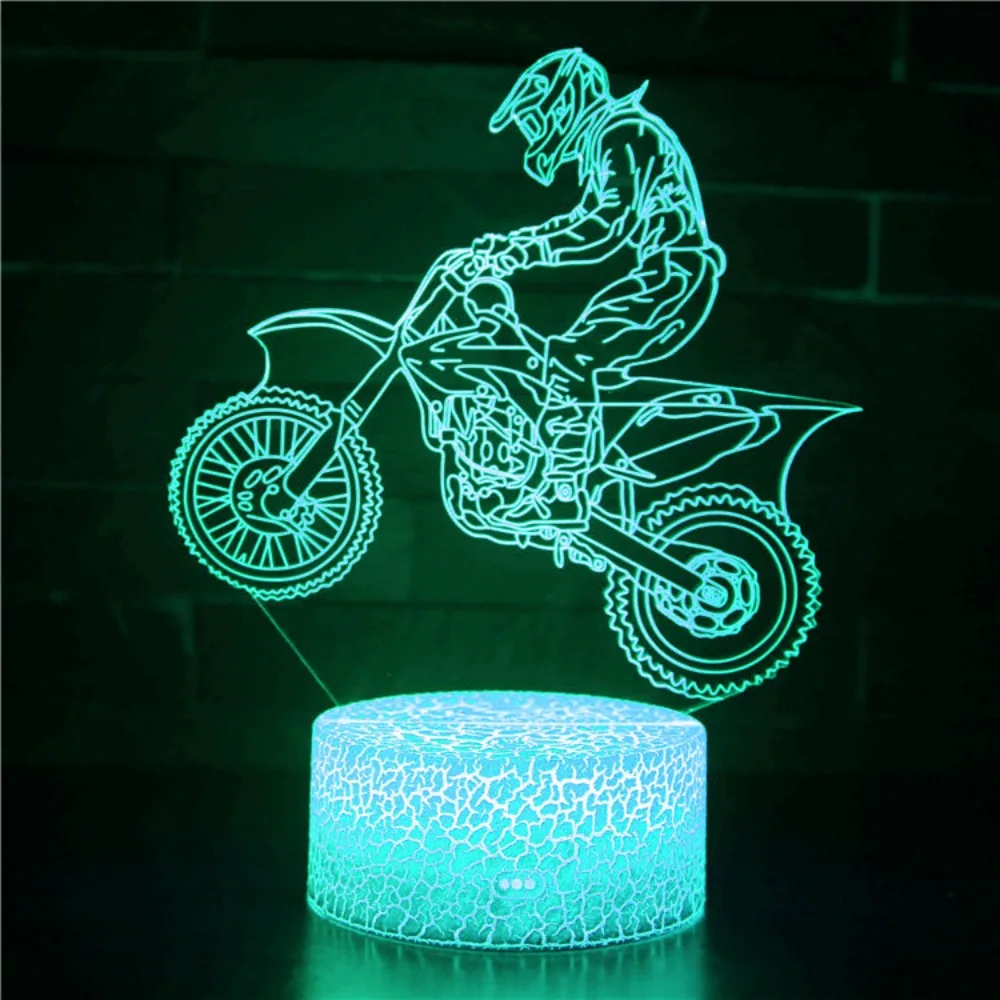 3D lampa iluzoryczna motocykl LED lampka nocna 7 kolorowych Lamp na biurko, z wejściem USB dekoracyjna lampka stołowa do sypialni dla prezenty urodzinowe dla dzieci