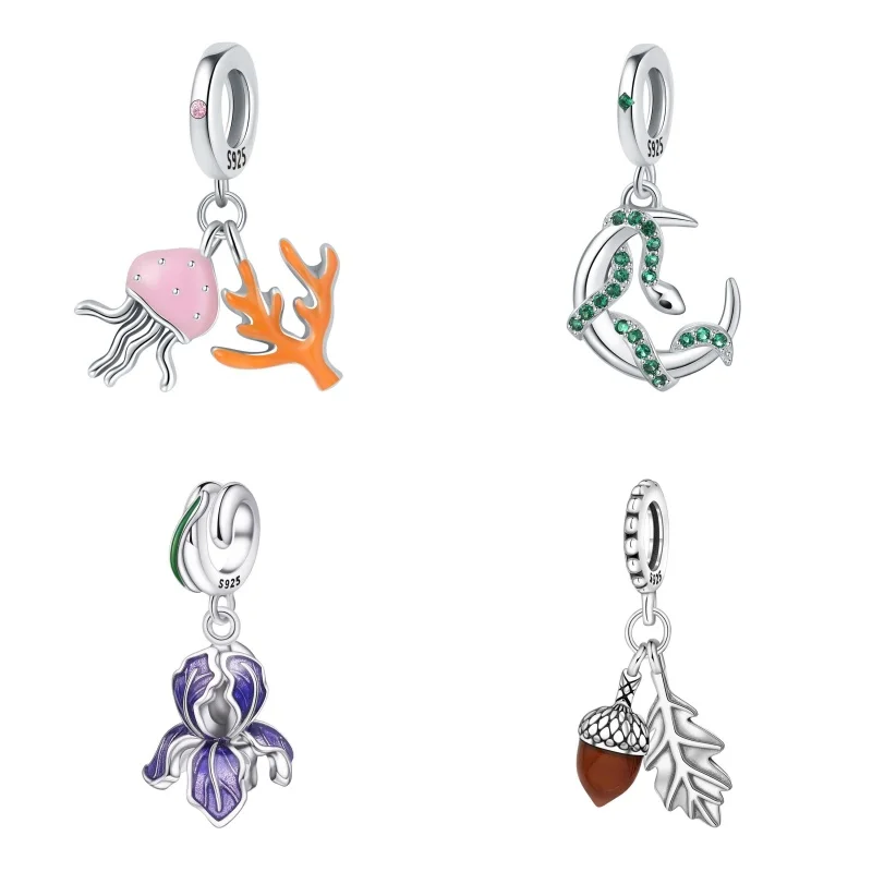 

CYCUFF New 925 Sterling Silver Fashion Jellyfish Coral Pendant Greenstone Snake Moon Autumn Acorn Iris Pendant Party DIY Jewelry