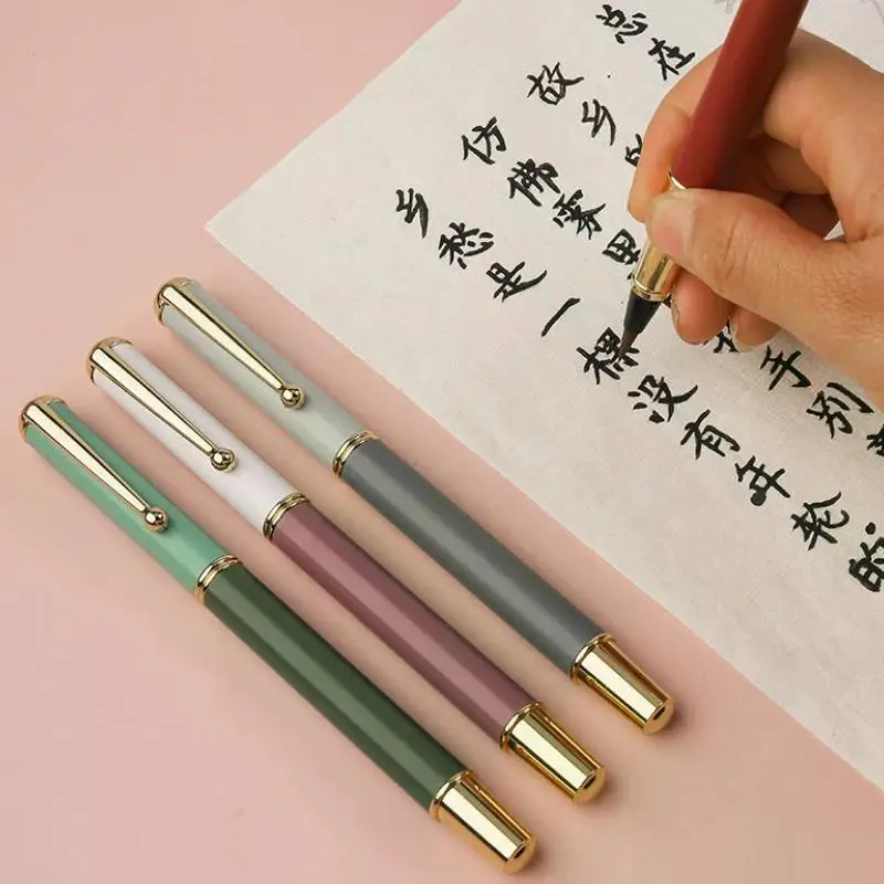 Fountain Pen Type Calligraphy Brushes Metal Frosted Fountain Pen Soft Weasel Hair Signature Pen Business Office School Writing