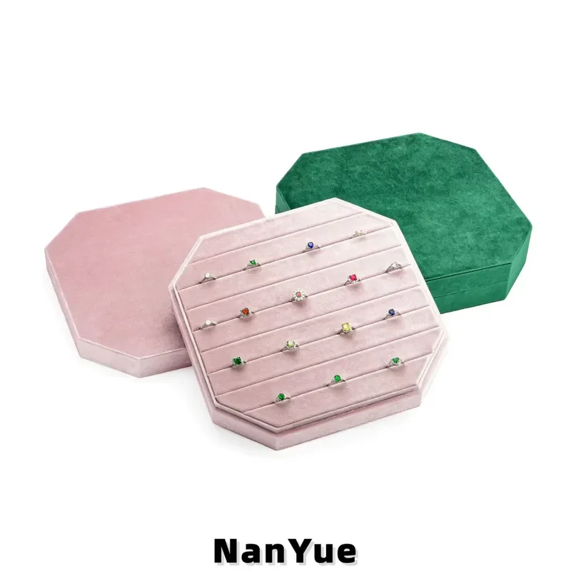 for Large Capacity Octagonal Luxury Velvet Ring Tray Custom Logo Jewelry Storage Display Box Retail Counter Jewelry Tray