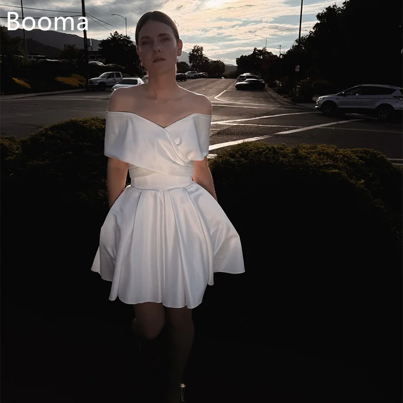 

Booma A-Line Off The Shoulder Satin Princess Pleat Elegant Wedding Dresses Simple Brides Gown Custom Made 2025