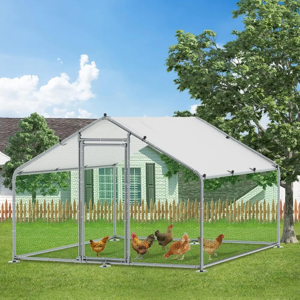 

Large Metal Chicken Coop Run, Walk-in Enclosure Poultry Hen Run House, Spire Shaped Chicken Pen with Waterproof & Anti-UV Cover
