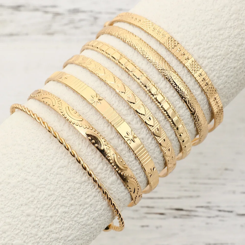 7-teiliges, modisches, elegantes Armband-Set mit sechseckigem Stern- und Twist-Design für Damen, goldfarben, Vintage-Handschmuck, Party-Geschenk – Detail 3