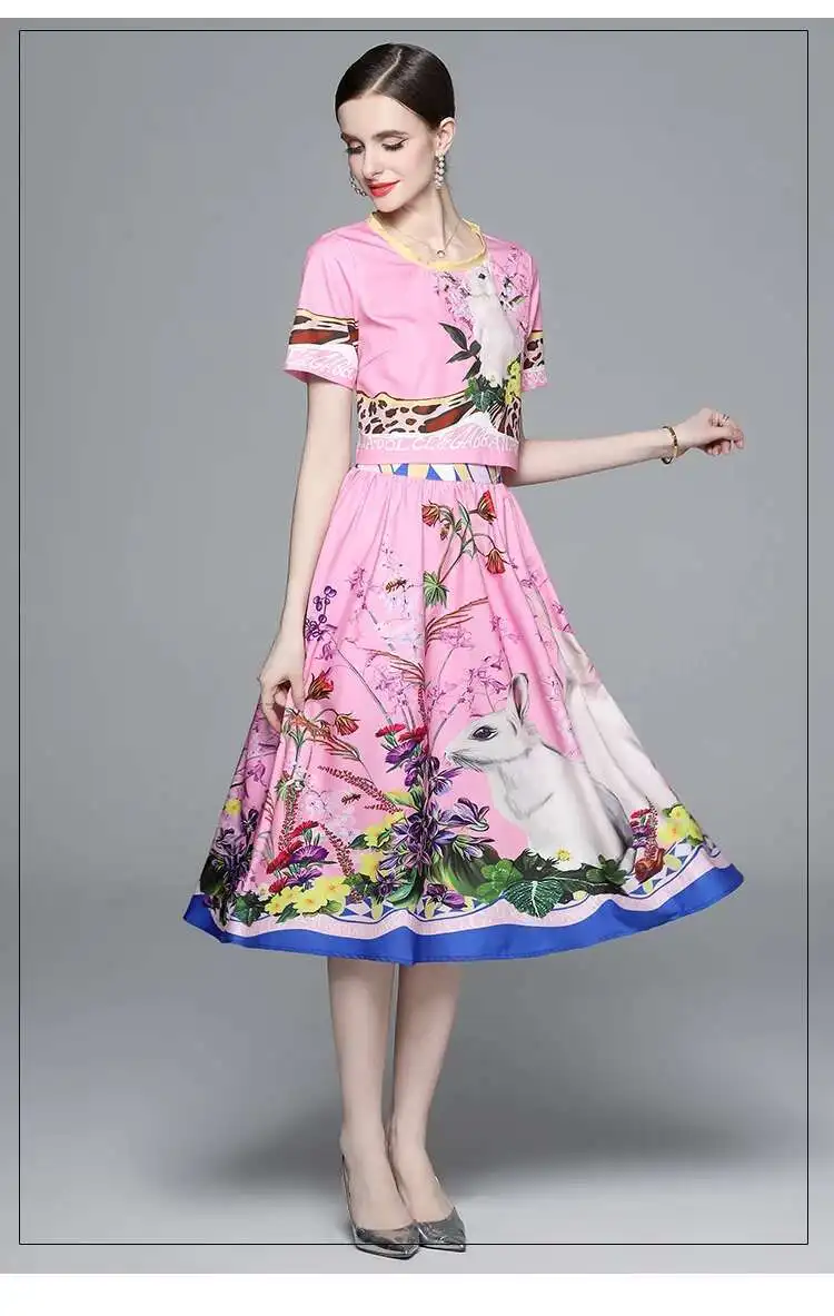 Sicilian Rose Autumn Dress Suit Women\'s Two Piece Suit Lace Ruffle Long Sleeve Shirts + Floral Short Skirt 2pcs Sets Outfit