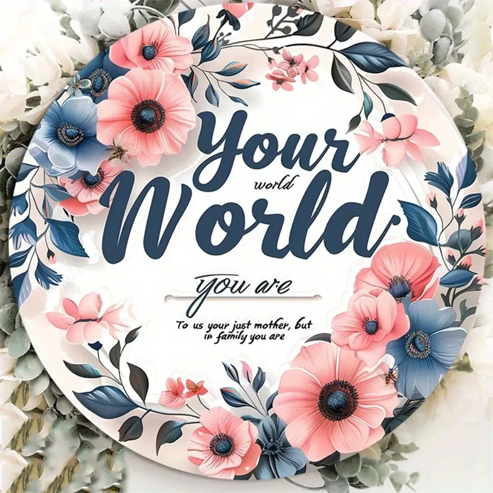 Customized Aluminum Wall Art | 8x8 Inch Round Floral Inspirational Quote Metal Sign, Portrait Decor for Home Office Wall Sculptu