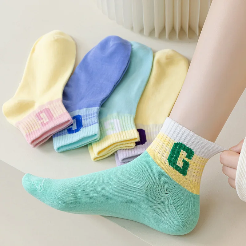 5/10 Pairs Half-length Outdoor All-match Socks New Gradient Women's G Letter High Value Socks Spring and Summer Short Socks