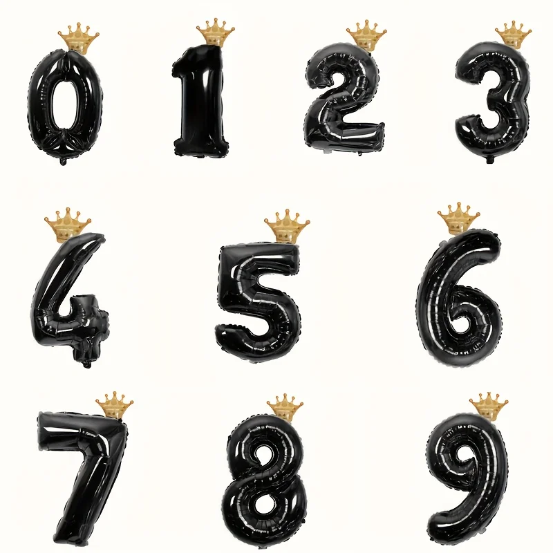 2pcs 40inch Black Numbers Plus Crown Balloons 0-9 Wedding Bridal Shower, Bachelorette Party, Birthday Party Supplies Decoration
