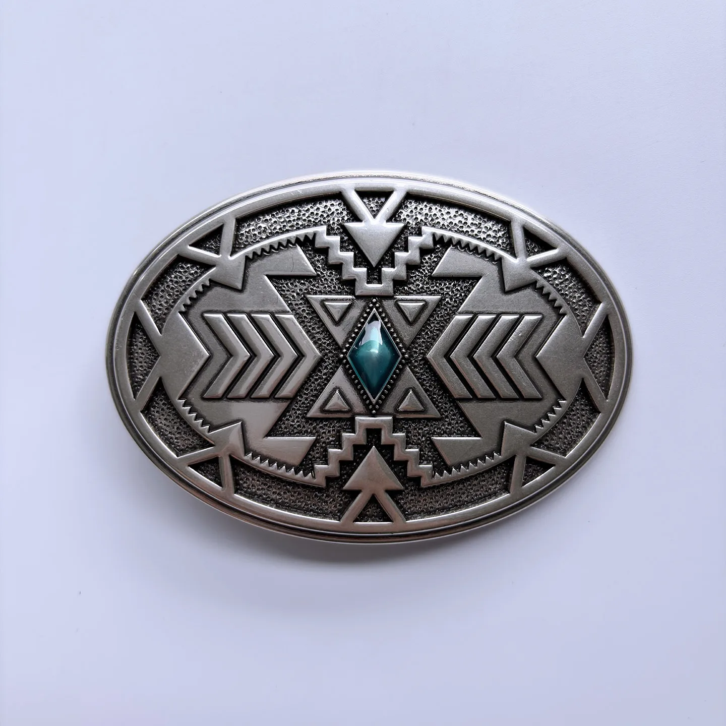 Vintage Silver Plated Geometric Patterns Western Cowboy Oval Belt Buckle BUCKLE-WT165SL