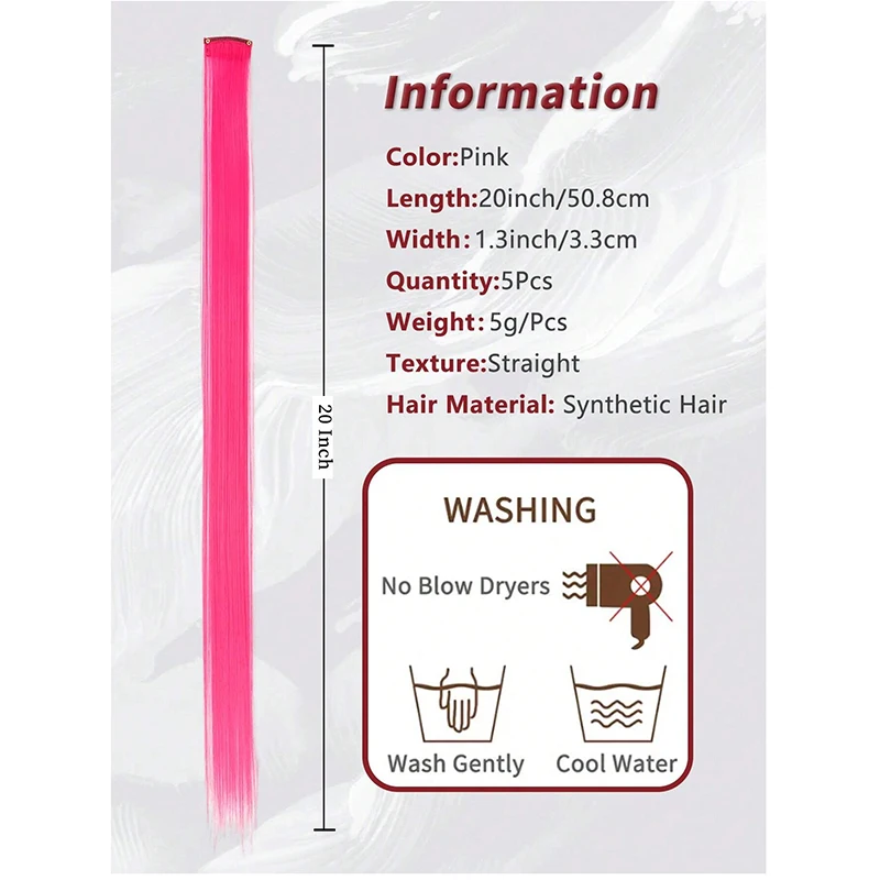Colored Straight Clip in Hair Extensions long Straight Synthetic Pink Color Hairpiece 22 Inch Straight Hairpieces for Women image 2