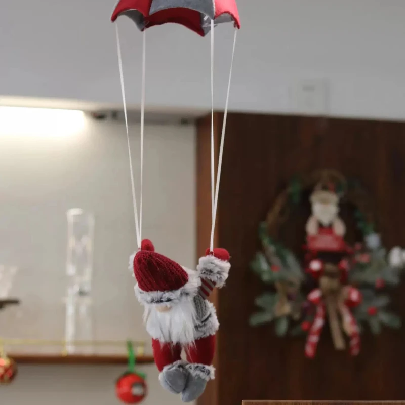 Christmas Decorations Santa Parachute Hanging Ornament Plush Faceless Gnome Doll For Home Cafe Xmas Scene Layout Festive Wall