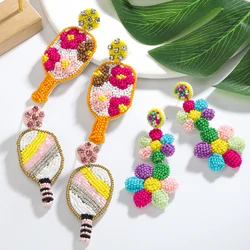 Best Lady Bohemian Handmade Baseball Bat Sunflower Earrings for Women Fashion Accessories for Game Day in Summer