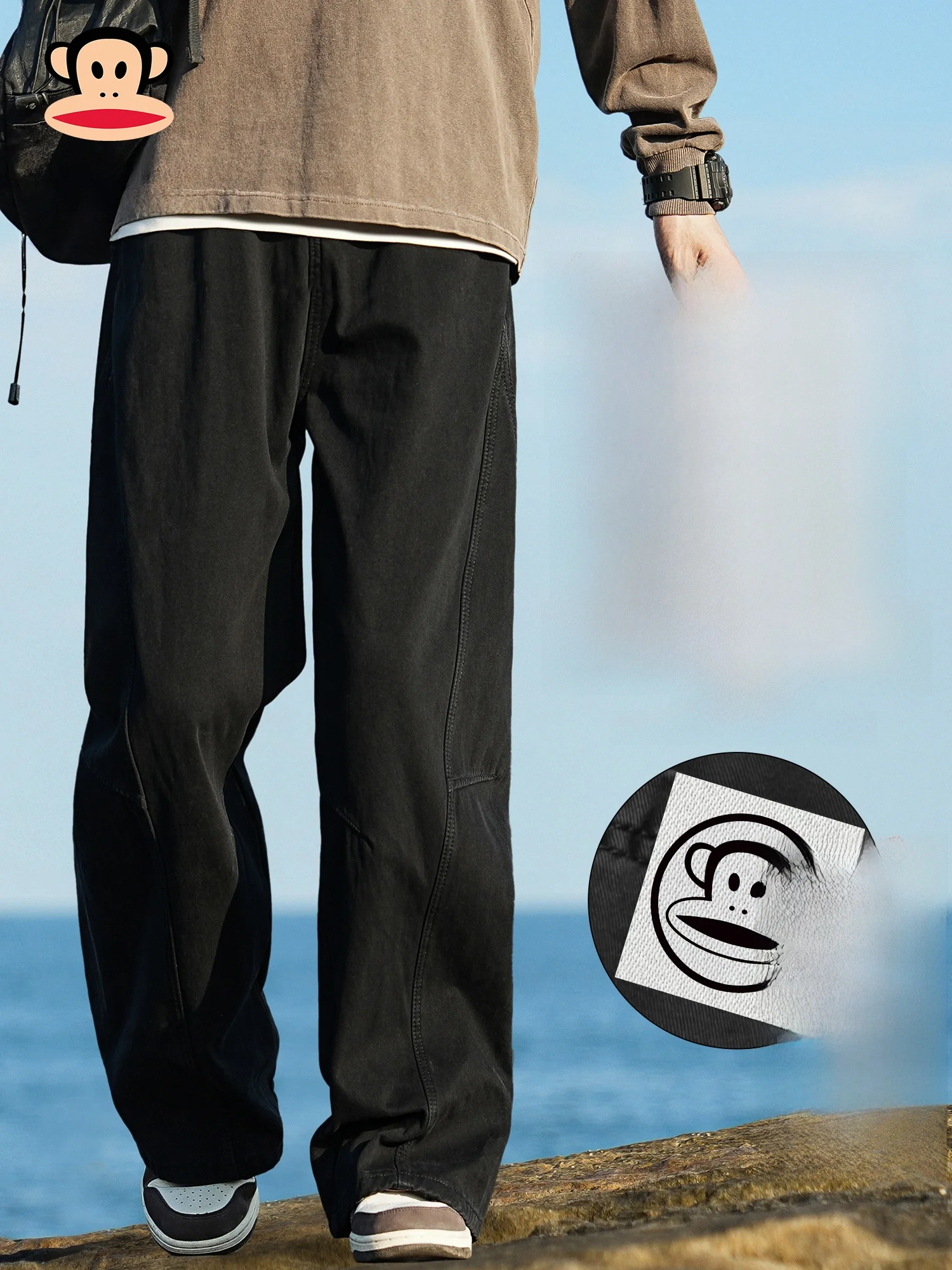 

PaulFrank Men's Casual Pants Pure Cotton Straight Leg Loose Thiened Winter New Sle Comfortable Warm Long Trousers